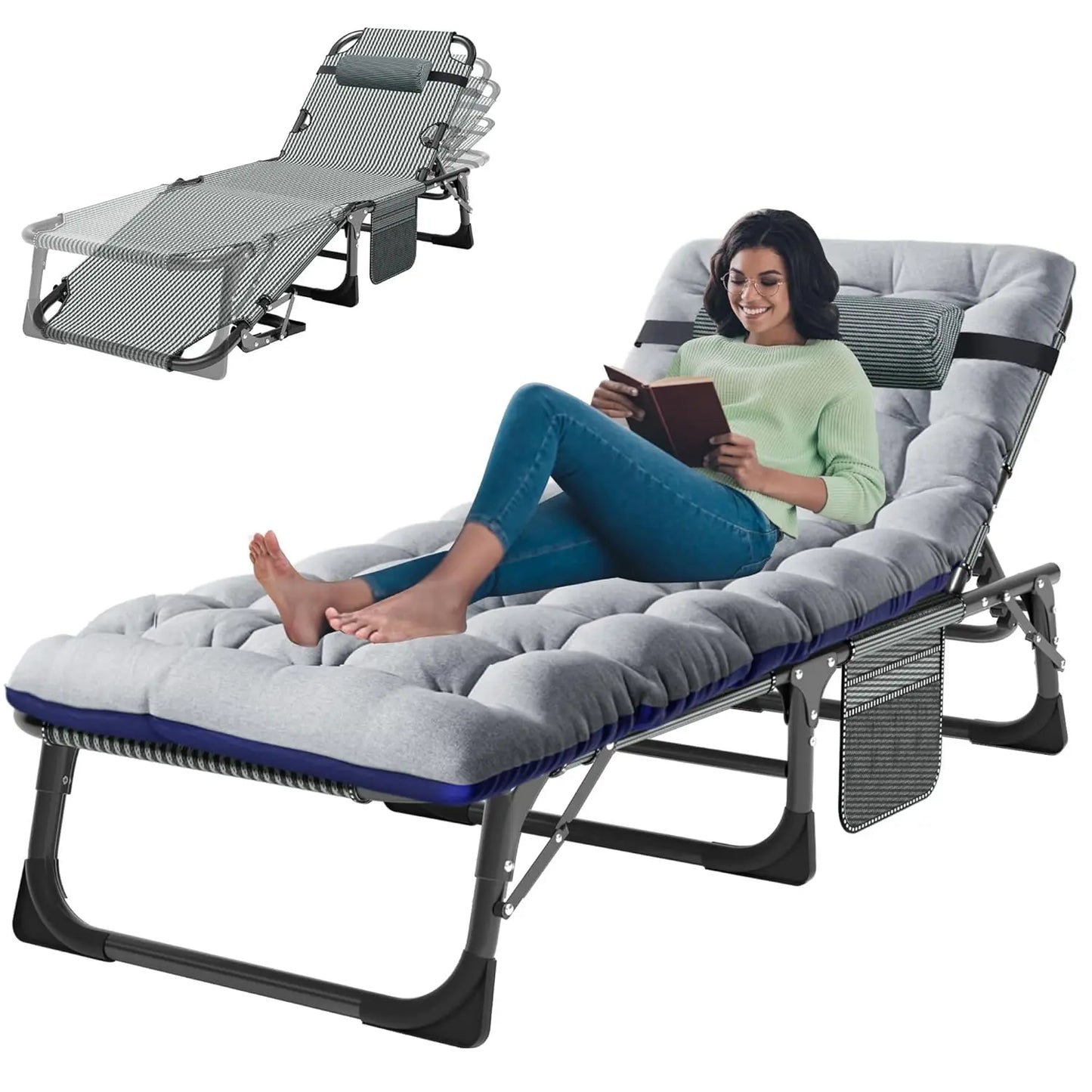 4-In-1 Outdoor Lounge Chair With Face Holes For Tanning Heavy-Duty Recliner Weather-Resistant For Poolside And RV
