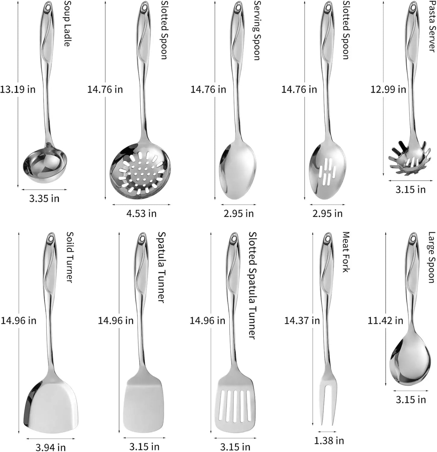 Stainless Steel 10 Piece Utensil Set Dishwasher Safe PremiumGradeStainless Construction