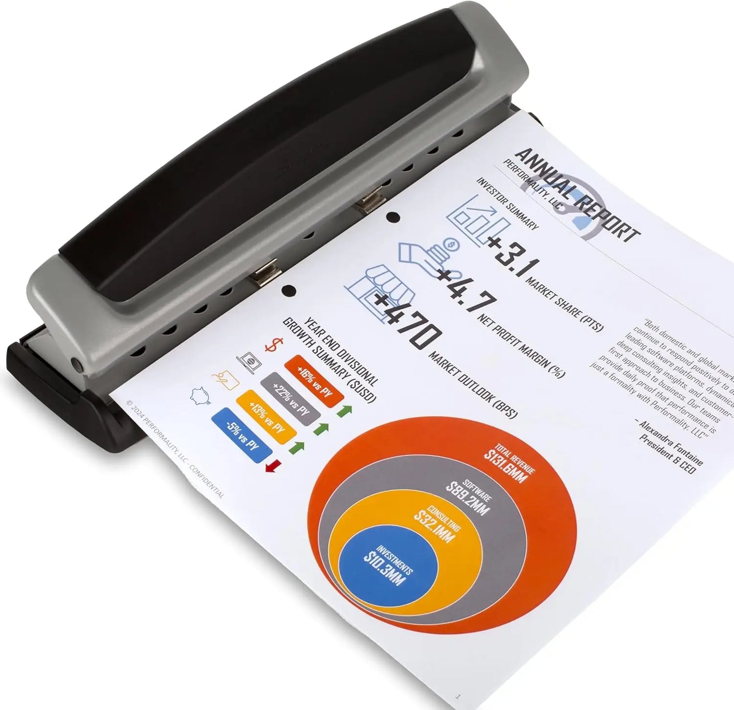 Adjustable Two To Three Hole Paper Punch With Ten Sheet Capacity Metal Construction