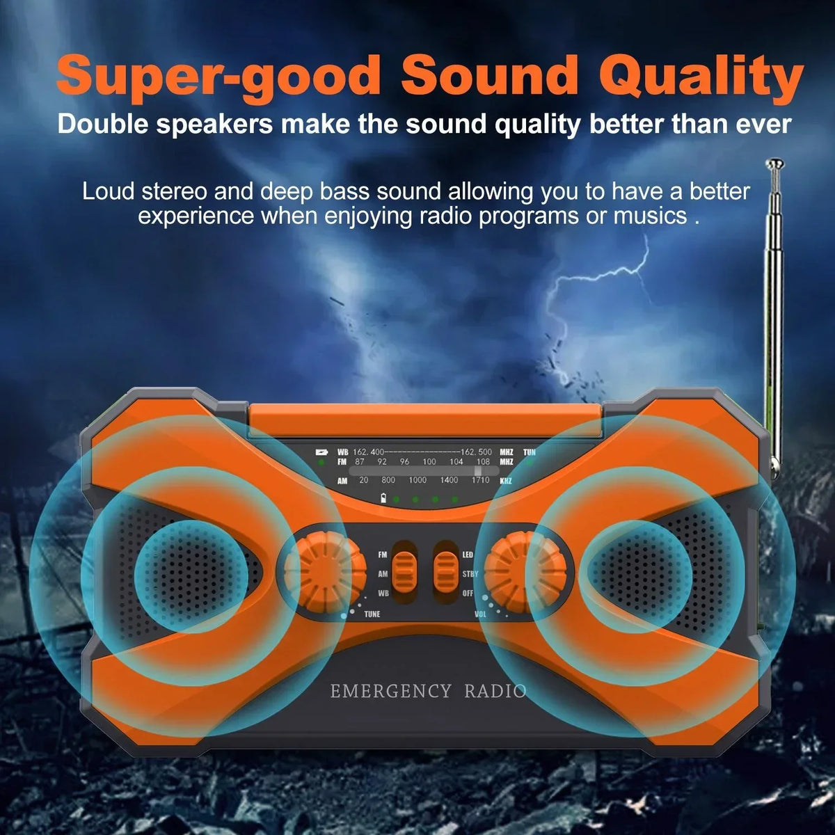 Stonego Solar Hand Crank Emergency Radio With 10000 Mah Powerbank